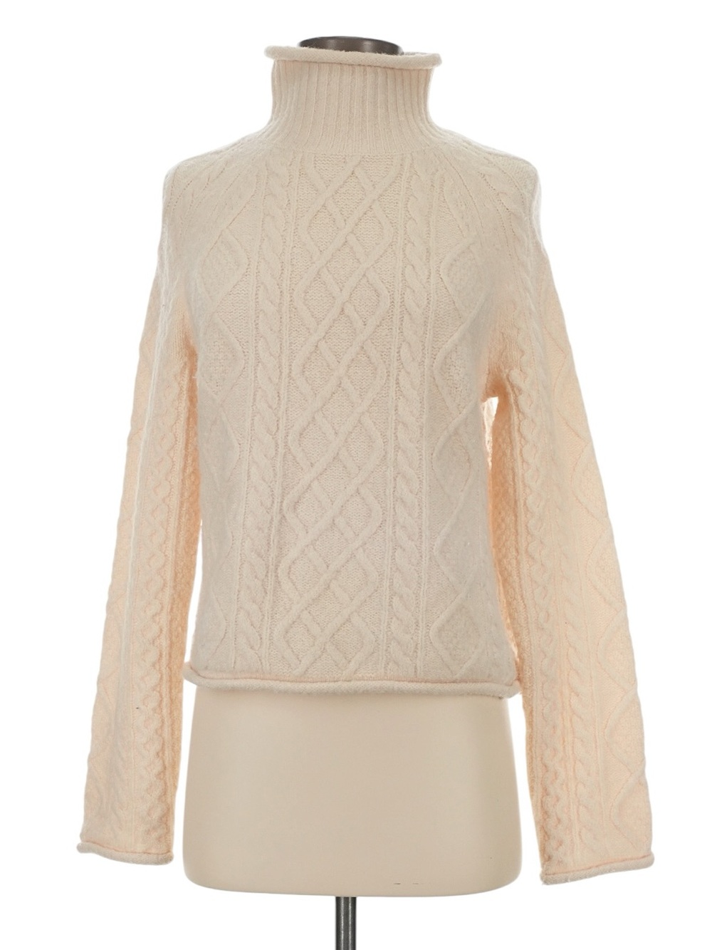 J. Crew Cable Knit Rollneck Sweater XS Cream Cozy Alpaca Wool Winter Turtleneck